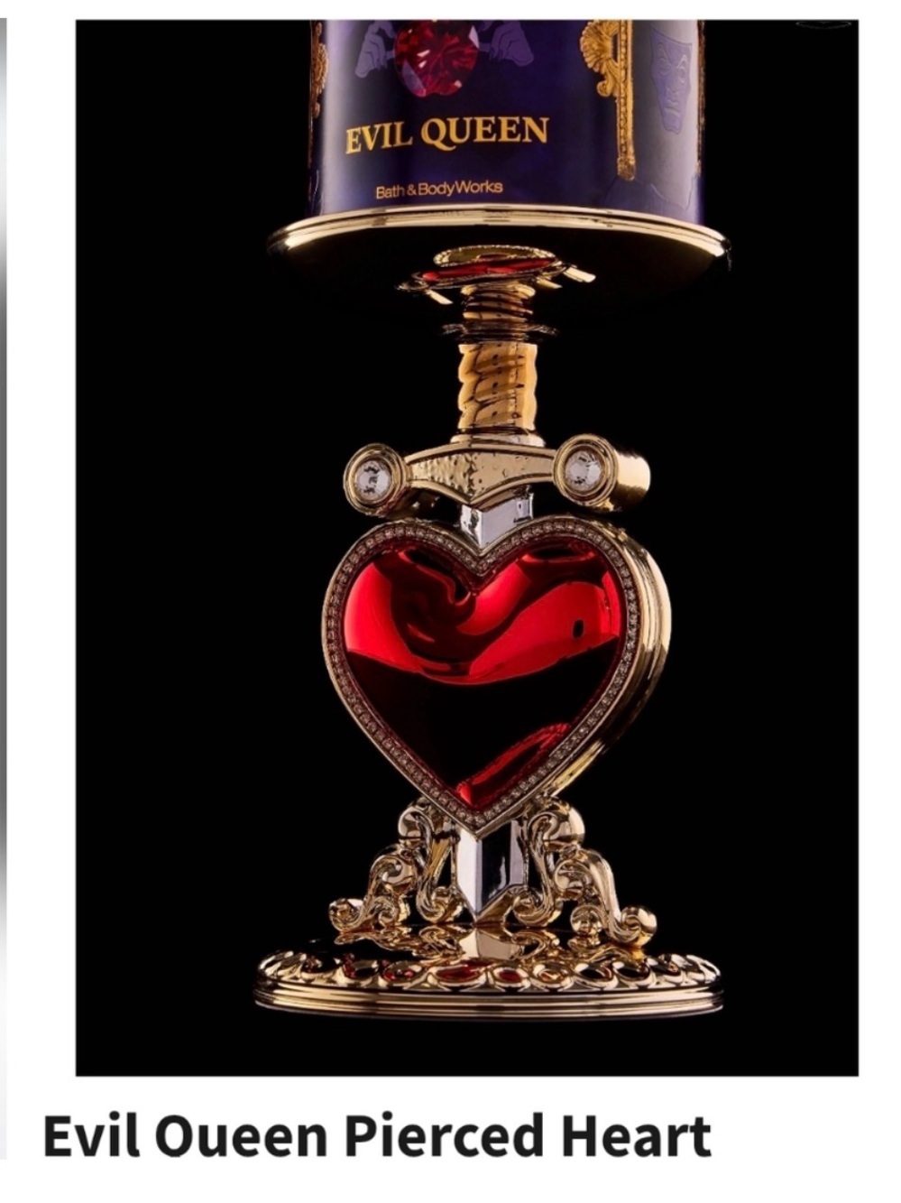 NIP RARE Bath & Body Goldtone & Red Evil Queen Pierced Heart Candle & Holder